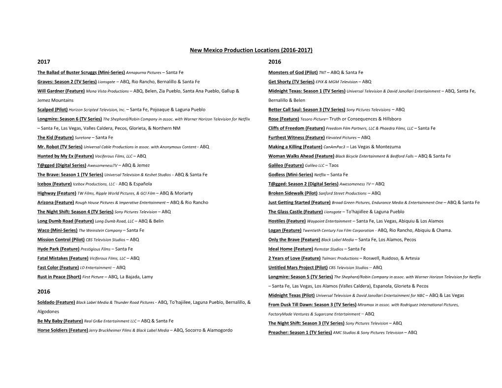 NM Film Production Locations