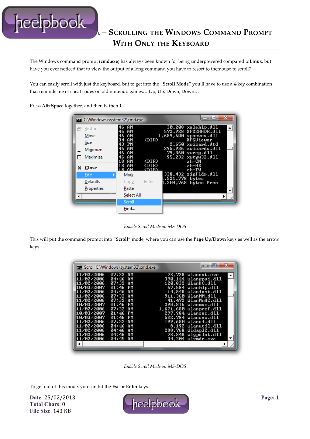 Scrolling the Windows Command Prompt with Only the Keyboard