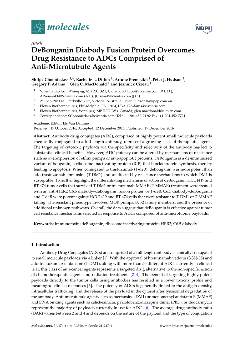 Debouganin Diabody Fusion Protein Overcomes Drug Resistance to Adcs Comprised of Anti-Microtubule Agents