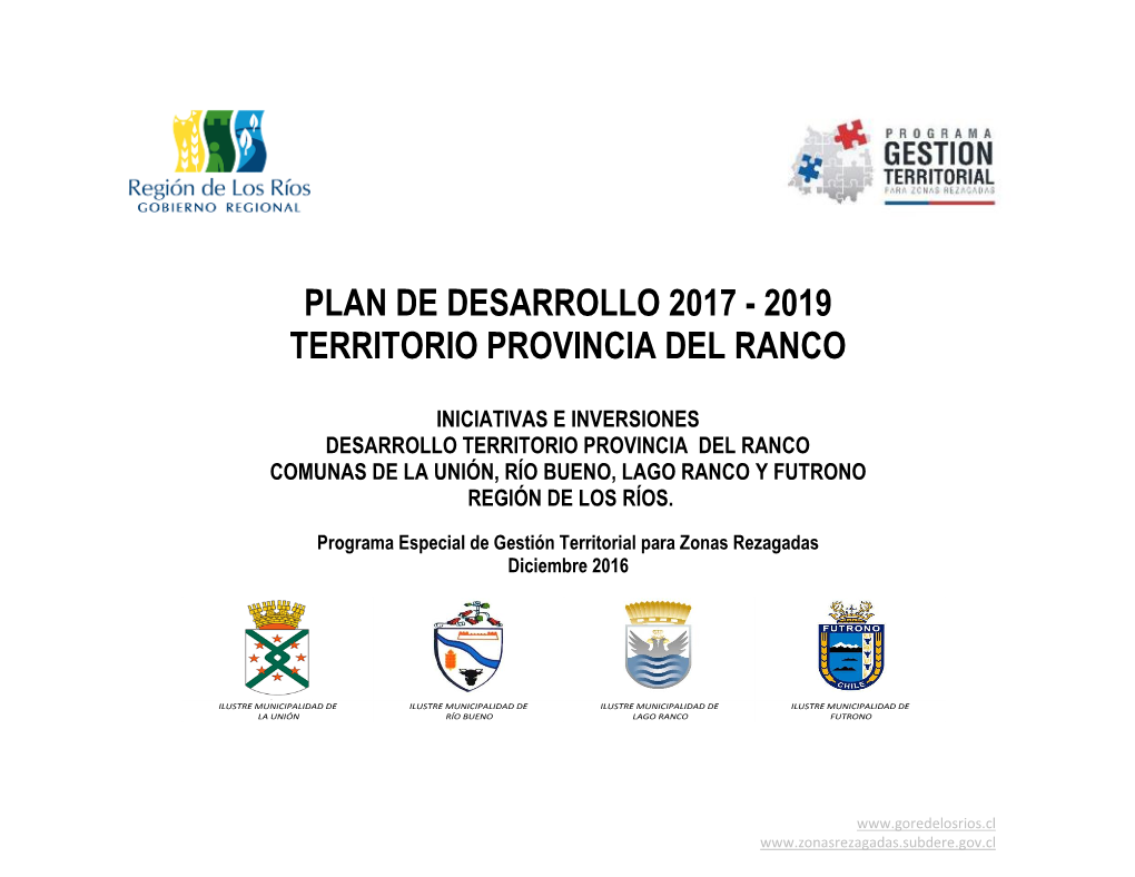 Plan De Desarrollo 2017 - 2019 Territorio Provincia Del Ranco