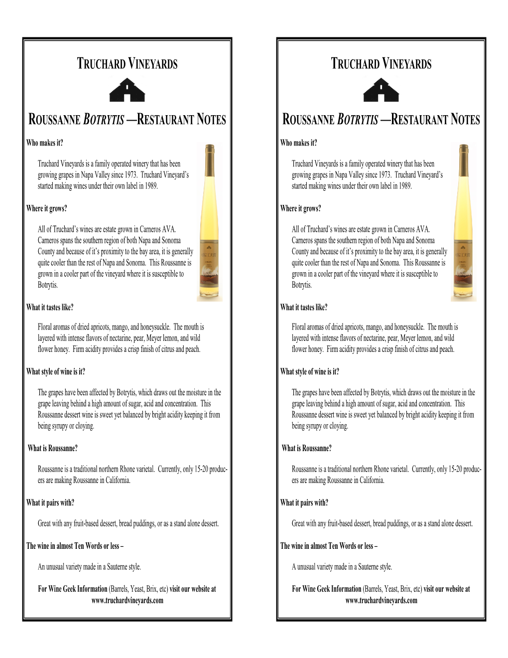 Truchard Roussanne Botrytis Server Notes