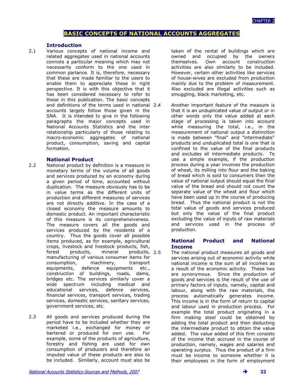 Basic Concepts of National Accounts Aggregates