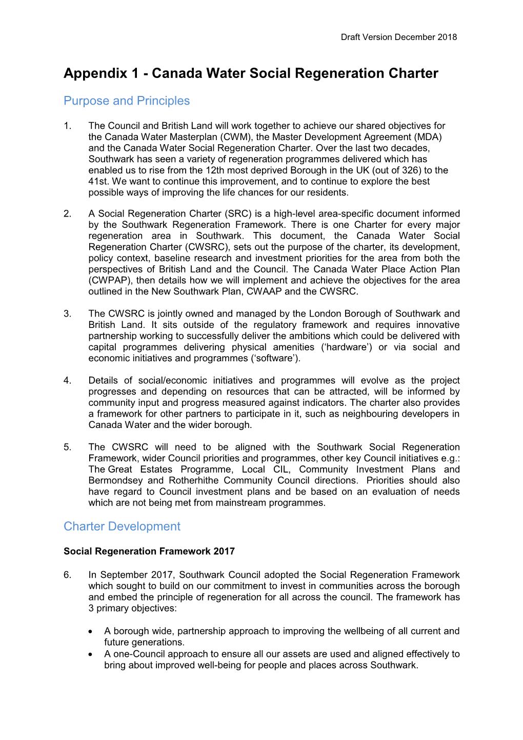 Appendix 1 - Canada Water Social Regeneration Charter