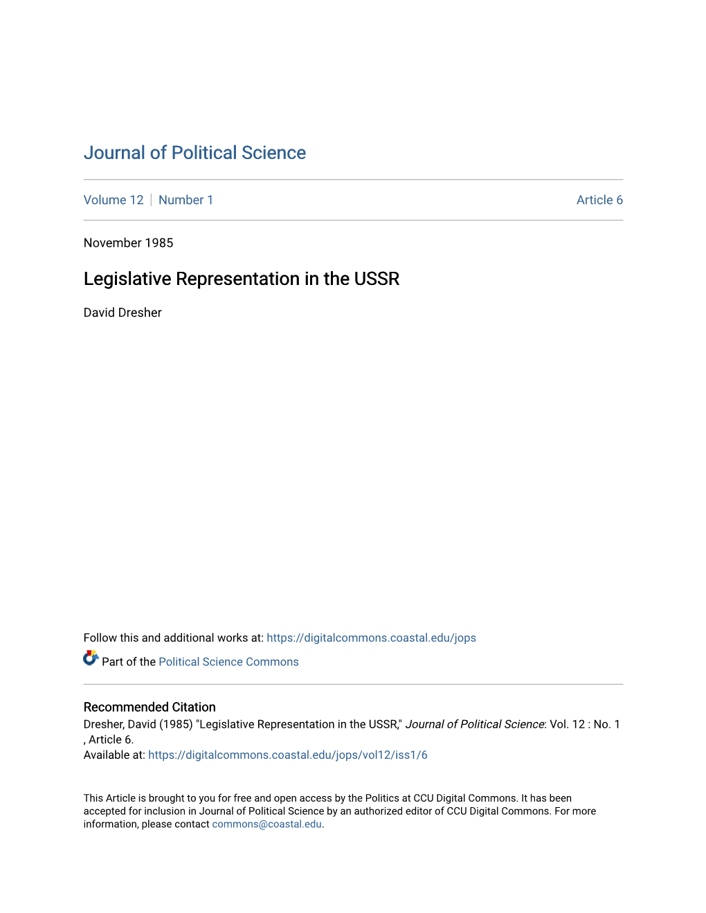 Legislative Representation in the USSR