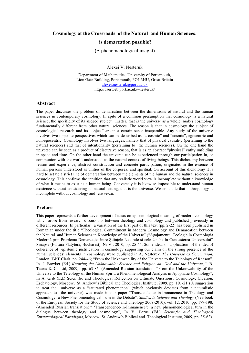 Cosmology at the Crossroads of the Natural and Human Sciences: Is Demarcation Possible? (A Phenomenological Insight)