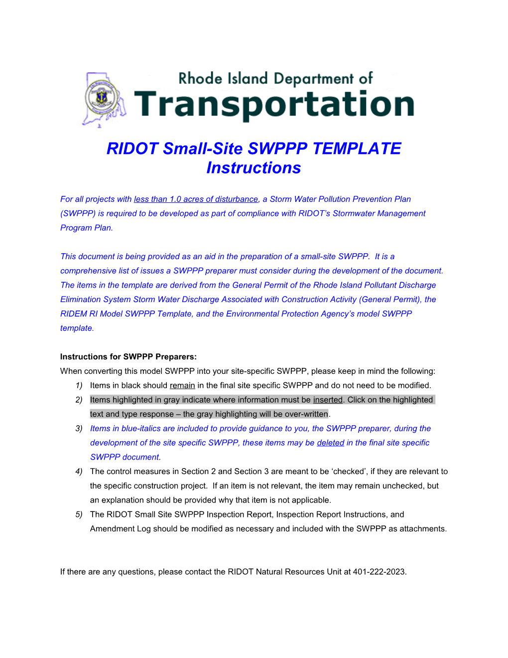 Stormwater Pollution Prevention Plan Template