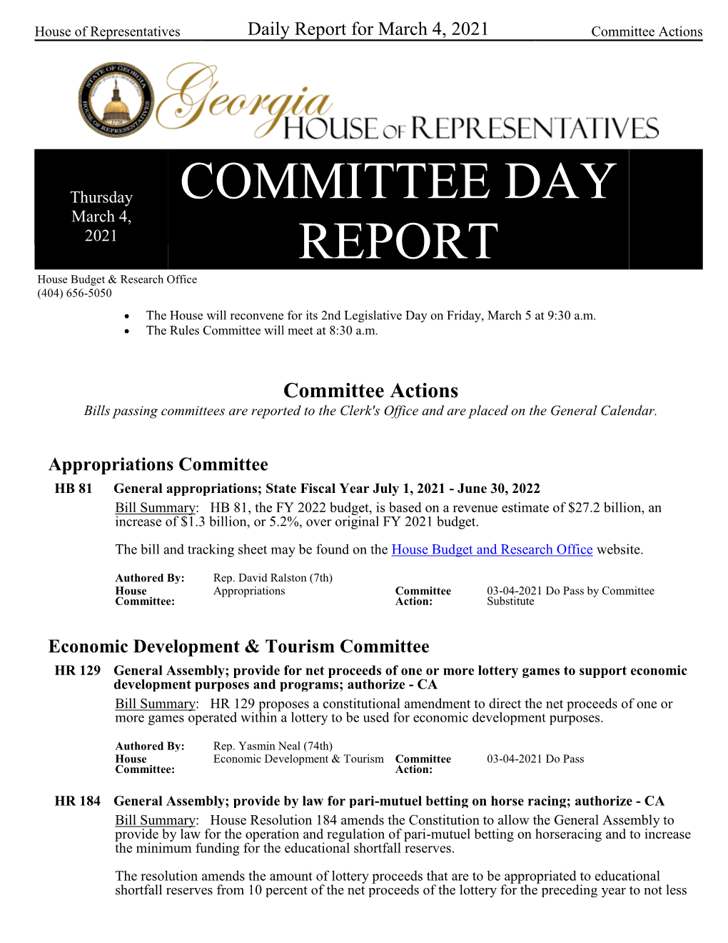 Committee Day Report