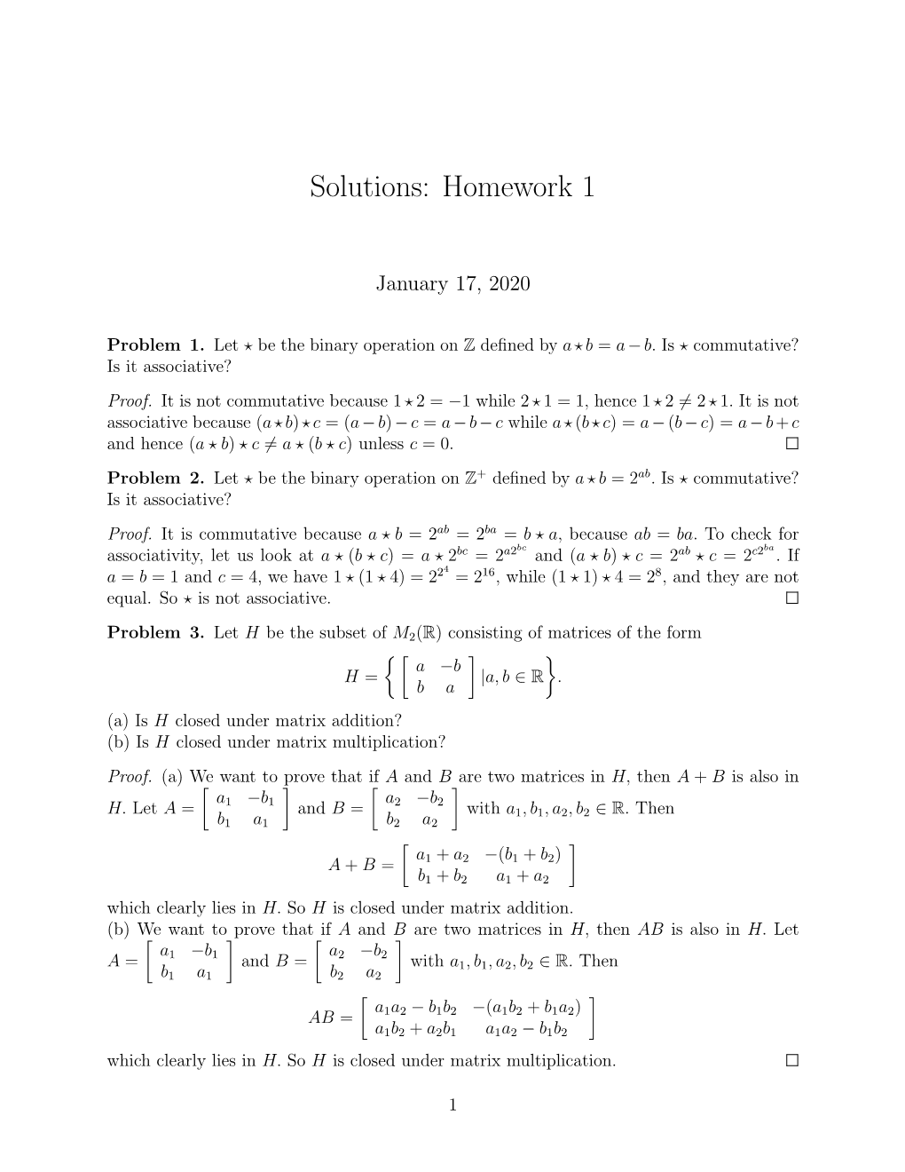 Solutions: Homework 1