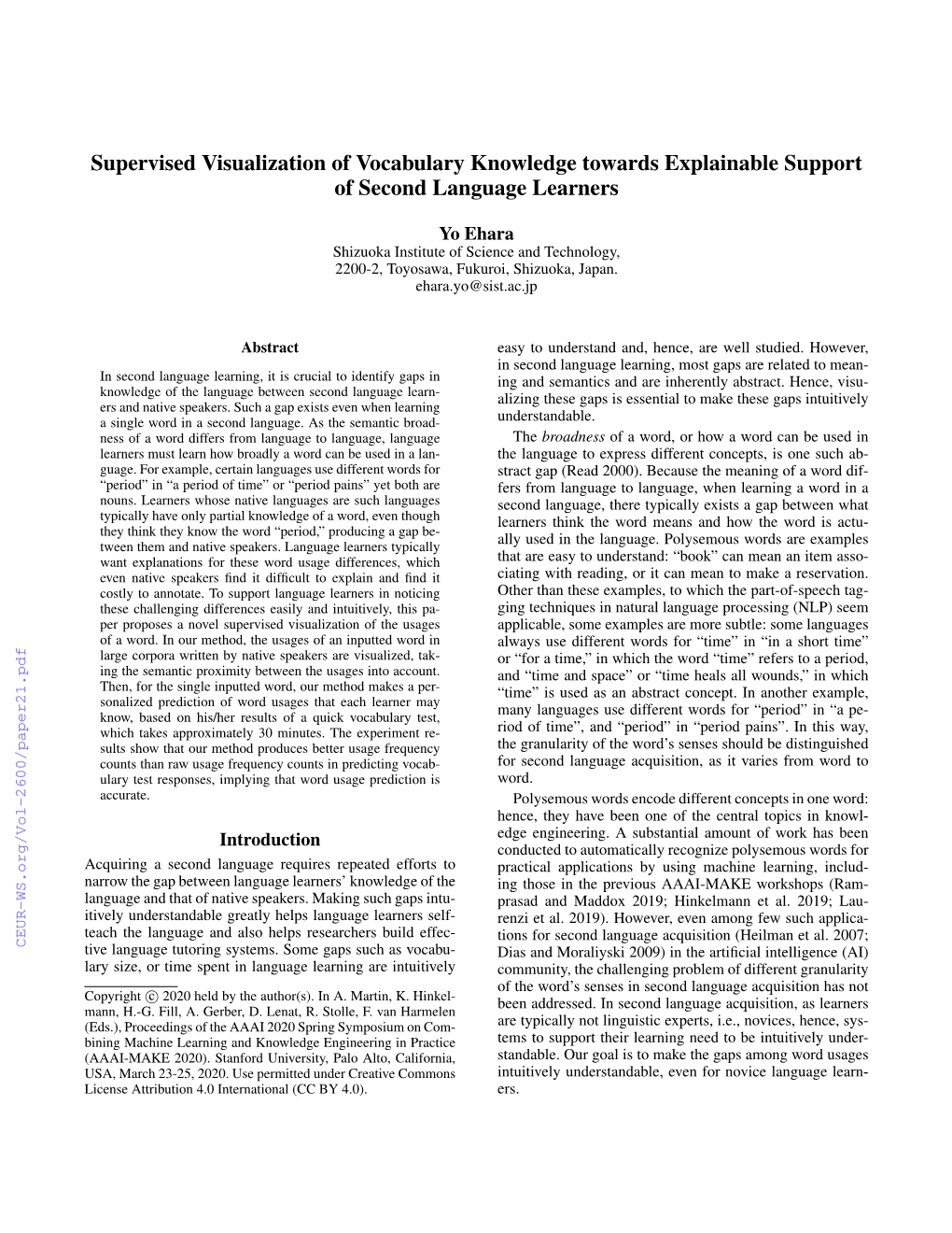 Supervised Visualization of Vocabulary Knowledge Towards Explainable Support of Second Language Learners