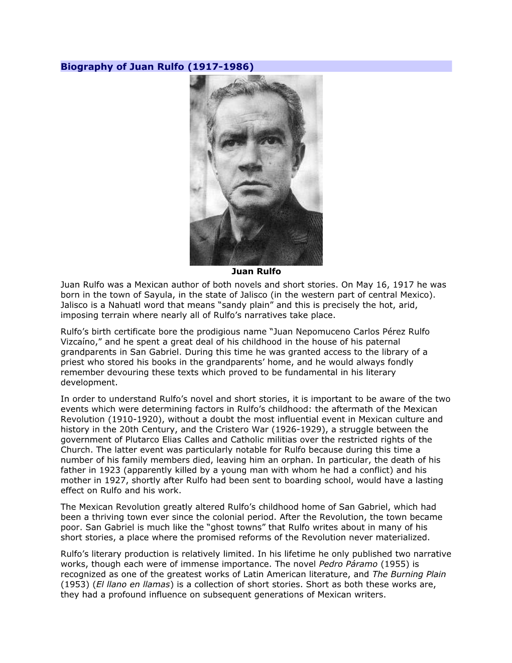 Biography of Juan Rulfo (1917-1986)