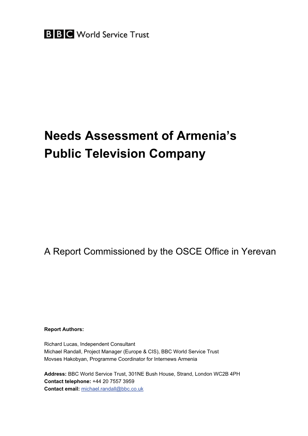 Needs Assessment of Armenia's Public Television Company