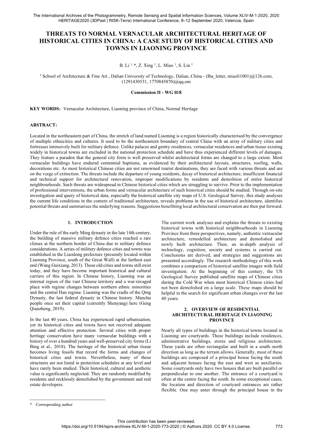 Threats to Normal Vernacular Architectural Heritage of Historical Cities in China: a Case Study of Historical Cities and Towns in Liaoning Province