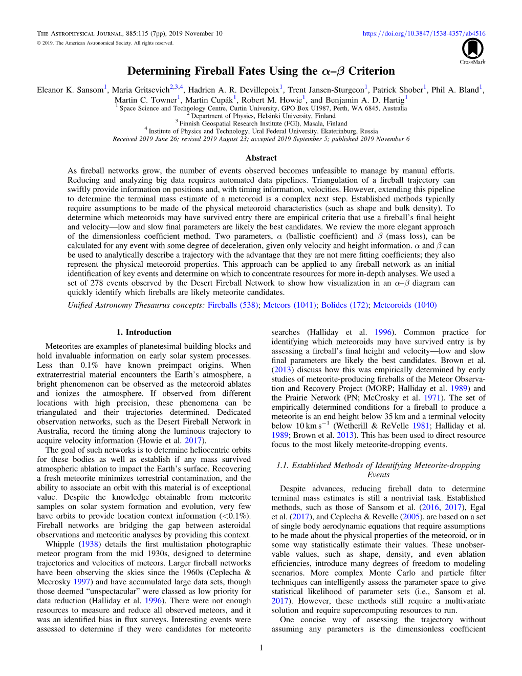 Determining Fireball Fates Using the Α–Β Criterion