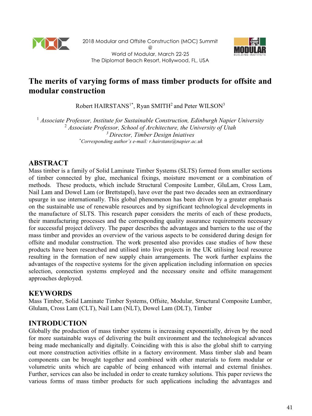 The Merits of Varying Forms of Mass Timber Products for Offsite and Modular Construction