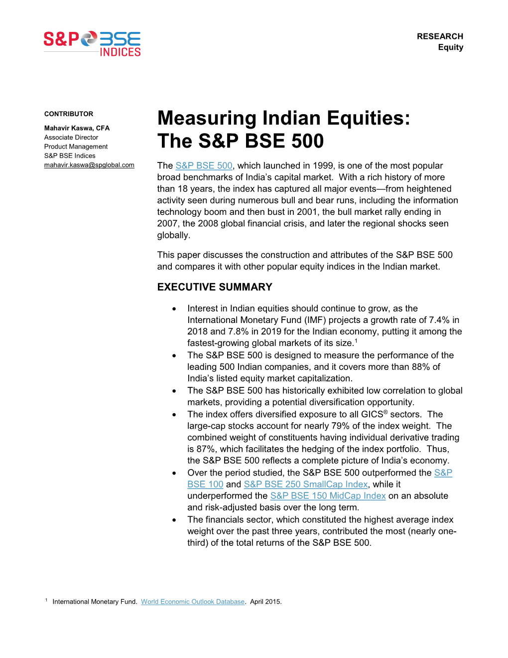 Measuring Indian Equities: the S&P BSE