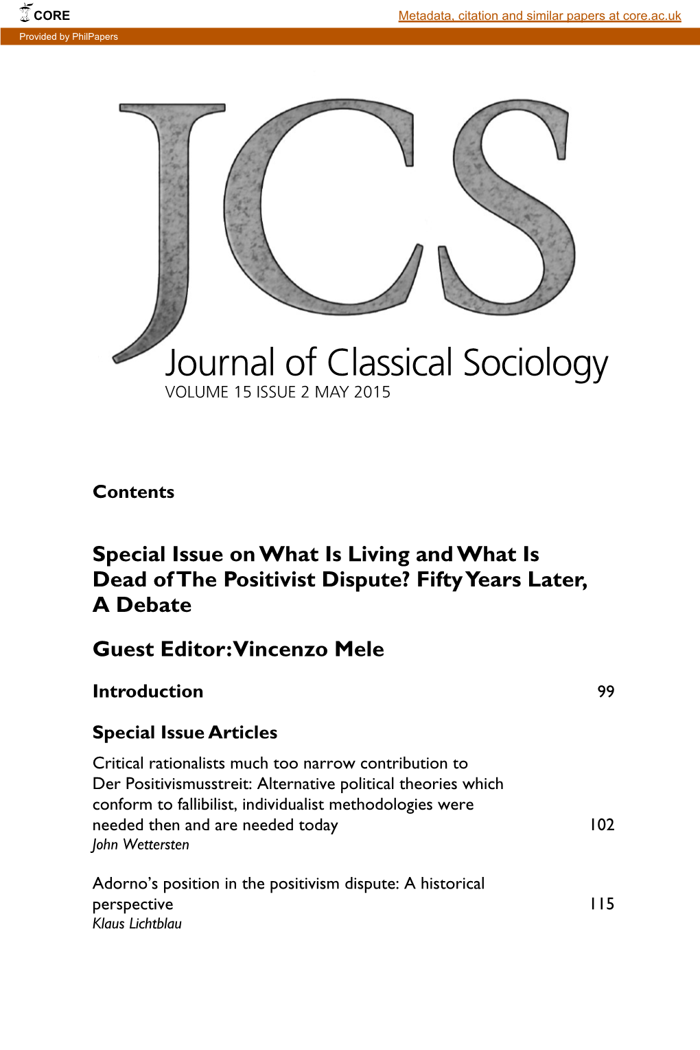 Journal of Classical Sociology VOLUME 15 ISSUE 2 May 2015