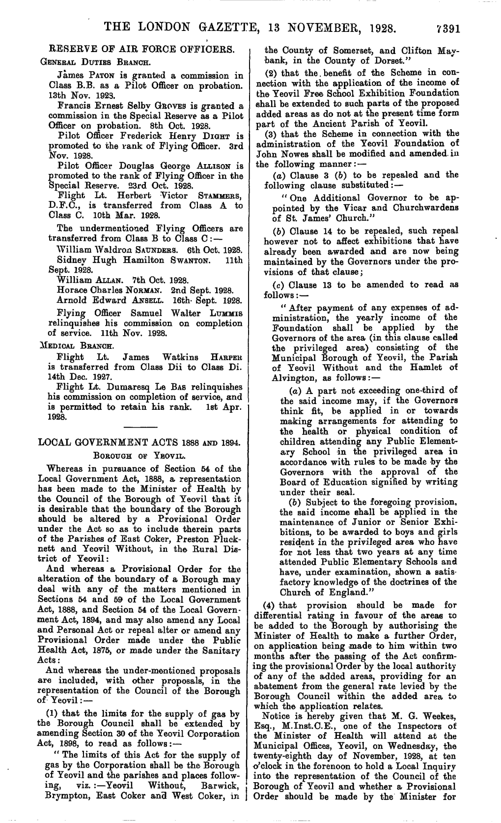 The London Gazette, 13 November, 1928. 7391 Reserve of Air Force Officers