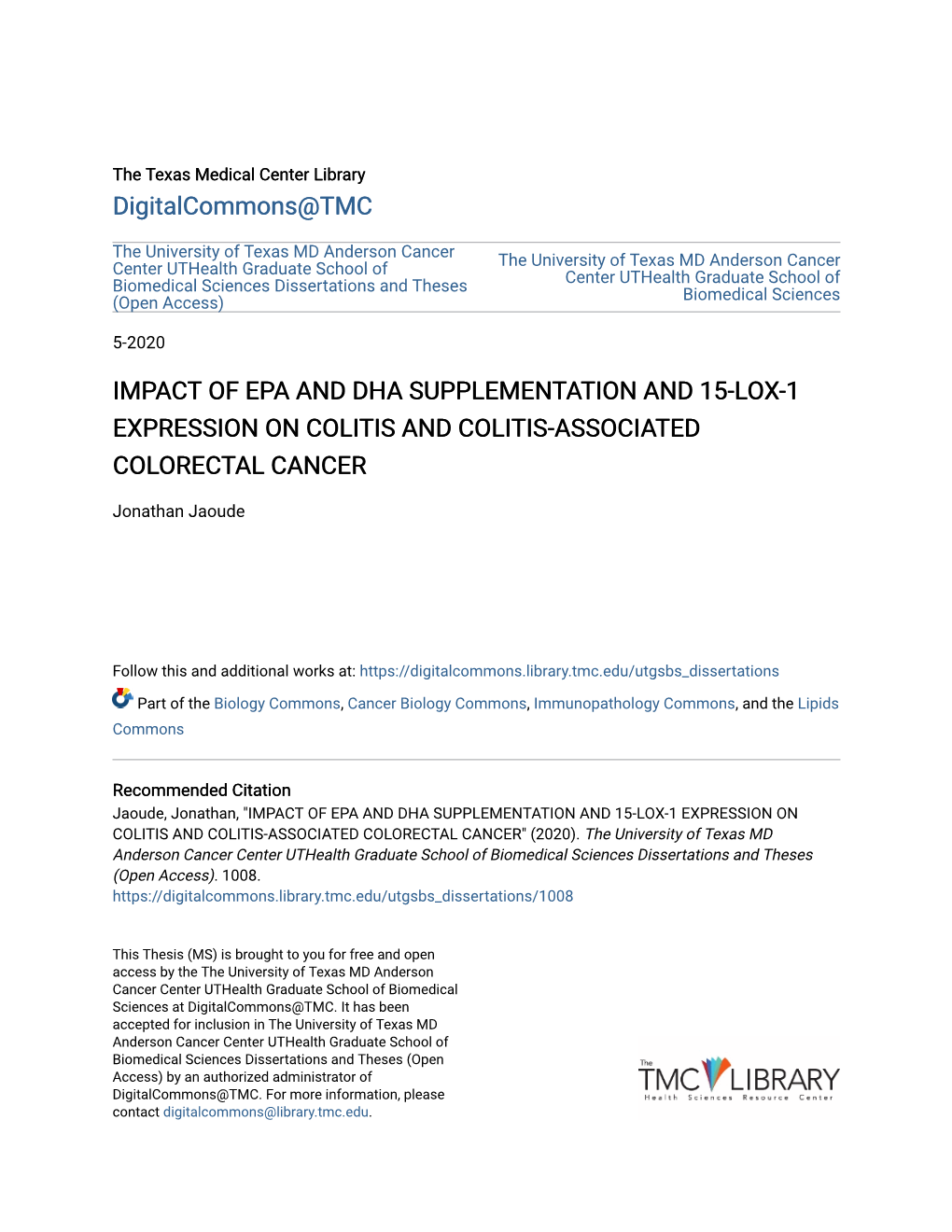 Impact of Epa and Dha Supplementation and 15-Lox-1 Expression on Colitis and Colitis-Associated Colorectal Cancer