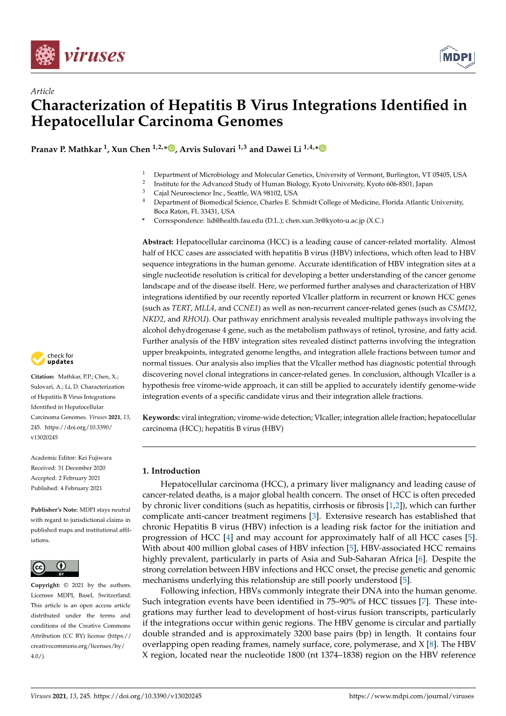 Characterization of Hepatitis B Virus Integrations Identified In