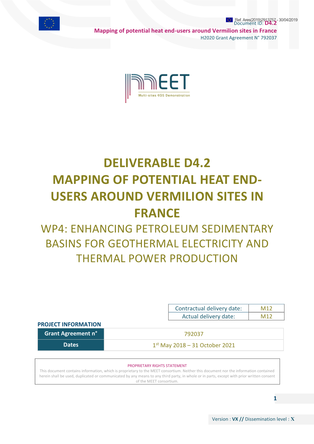 Deliverable D4.2 Mapping of Potential Heat End- Users Around Vermilion Sites in France