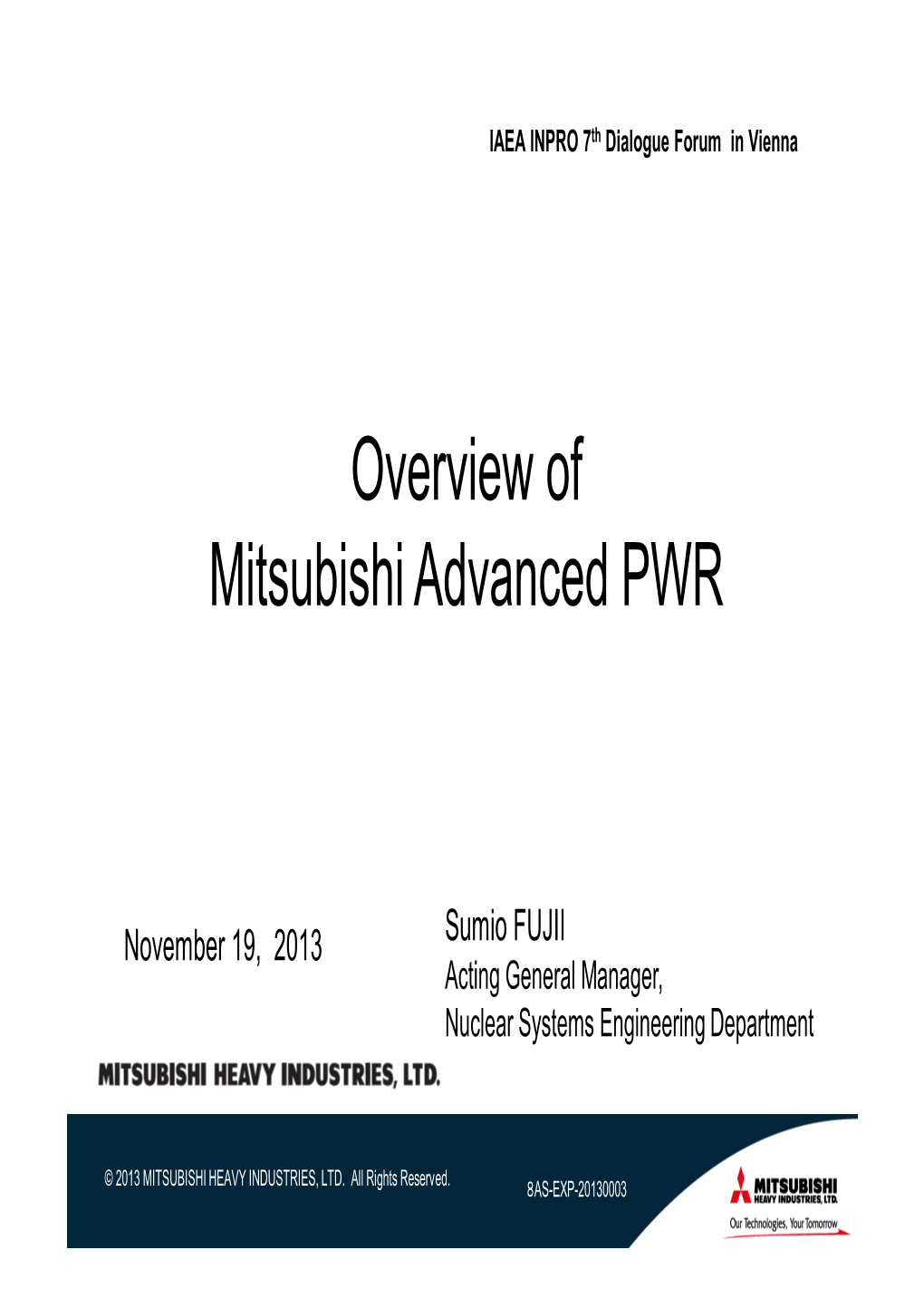 Overview of Mitsubishi Advanced PWR