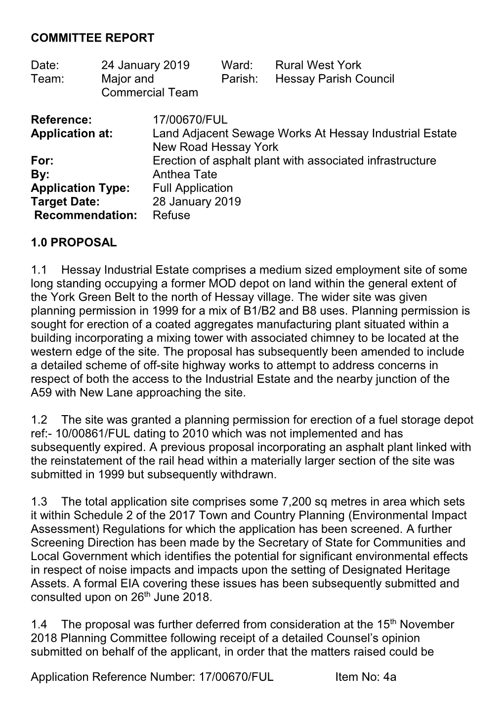 Land Adjacent Sewage Works at Hessay Industrial Estate Report