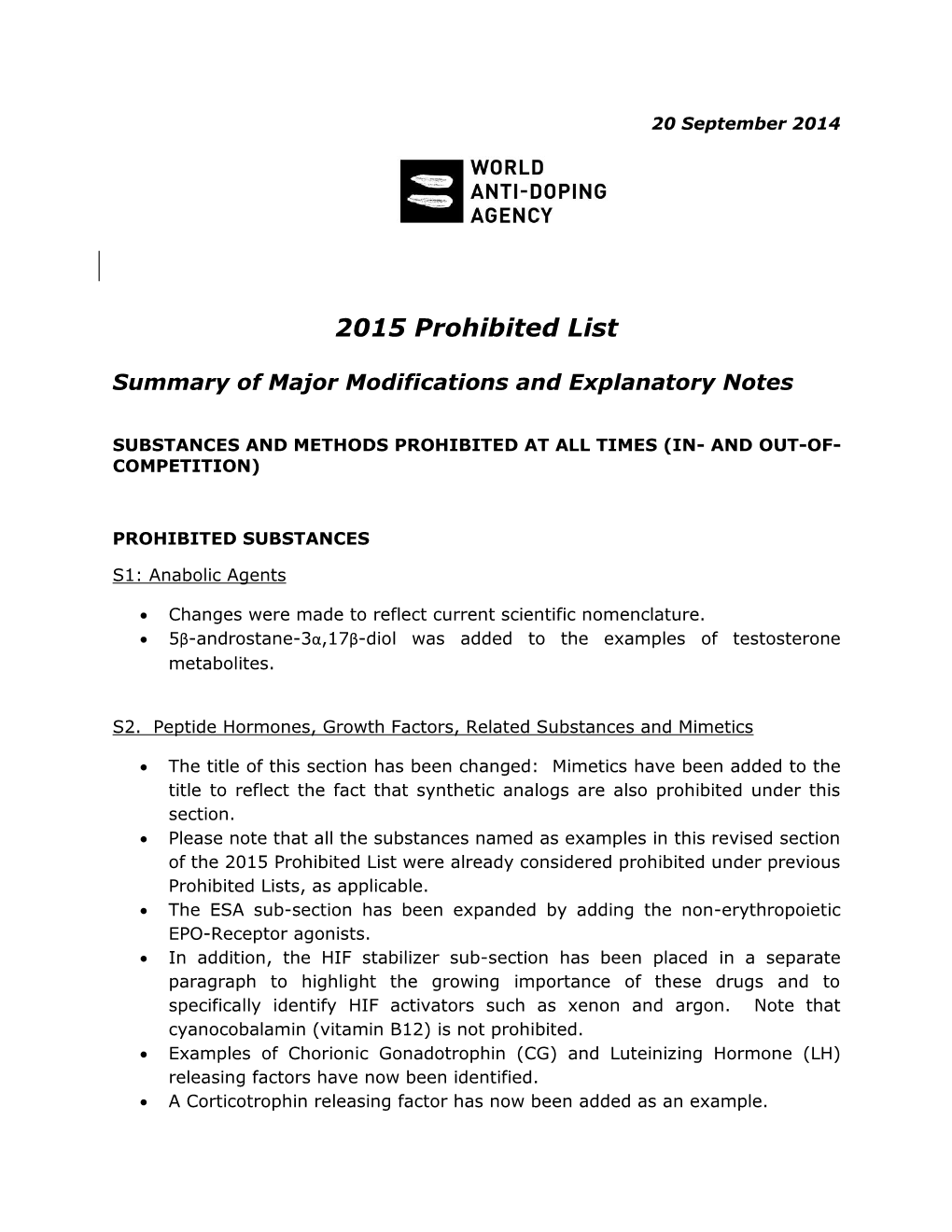 2015 Prohibited List