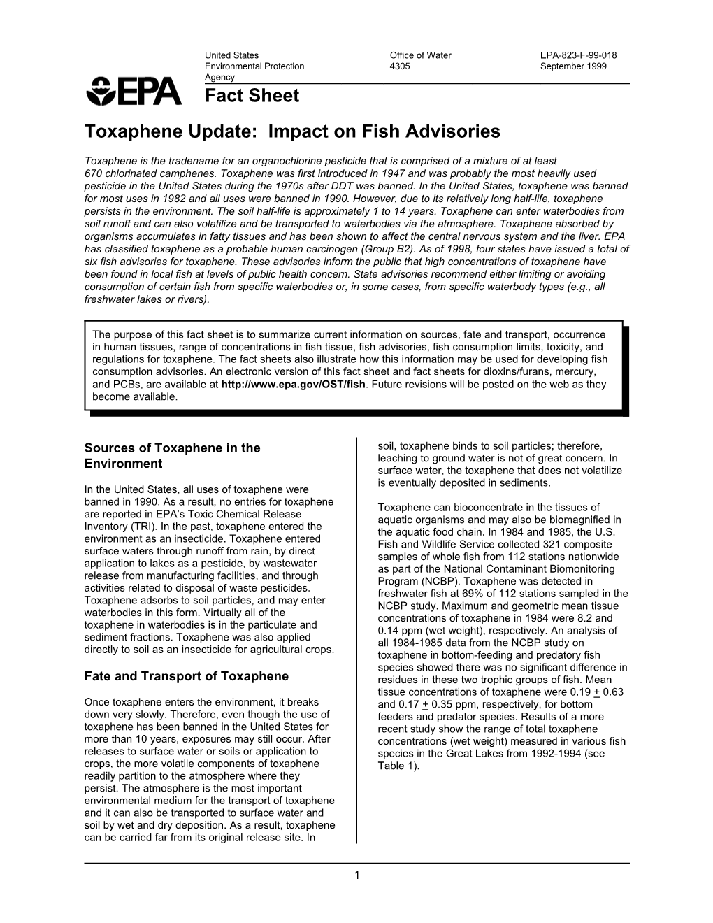 Toxaphene Update: Impact on Fish Advisories