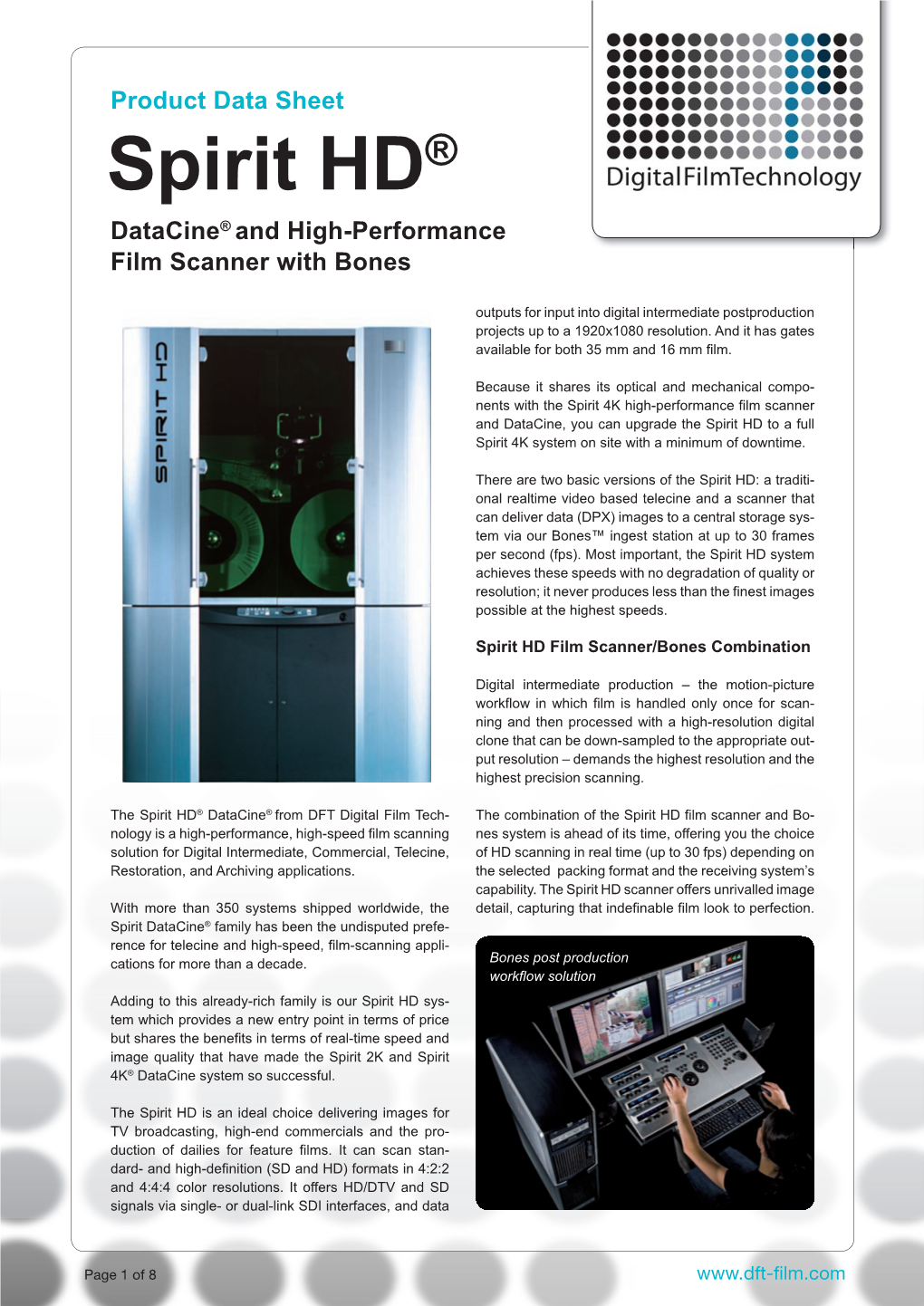 Product Data Sheet Spirit HD® Datacine® and High-Performance Film Scanner with Bones