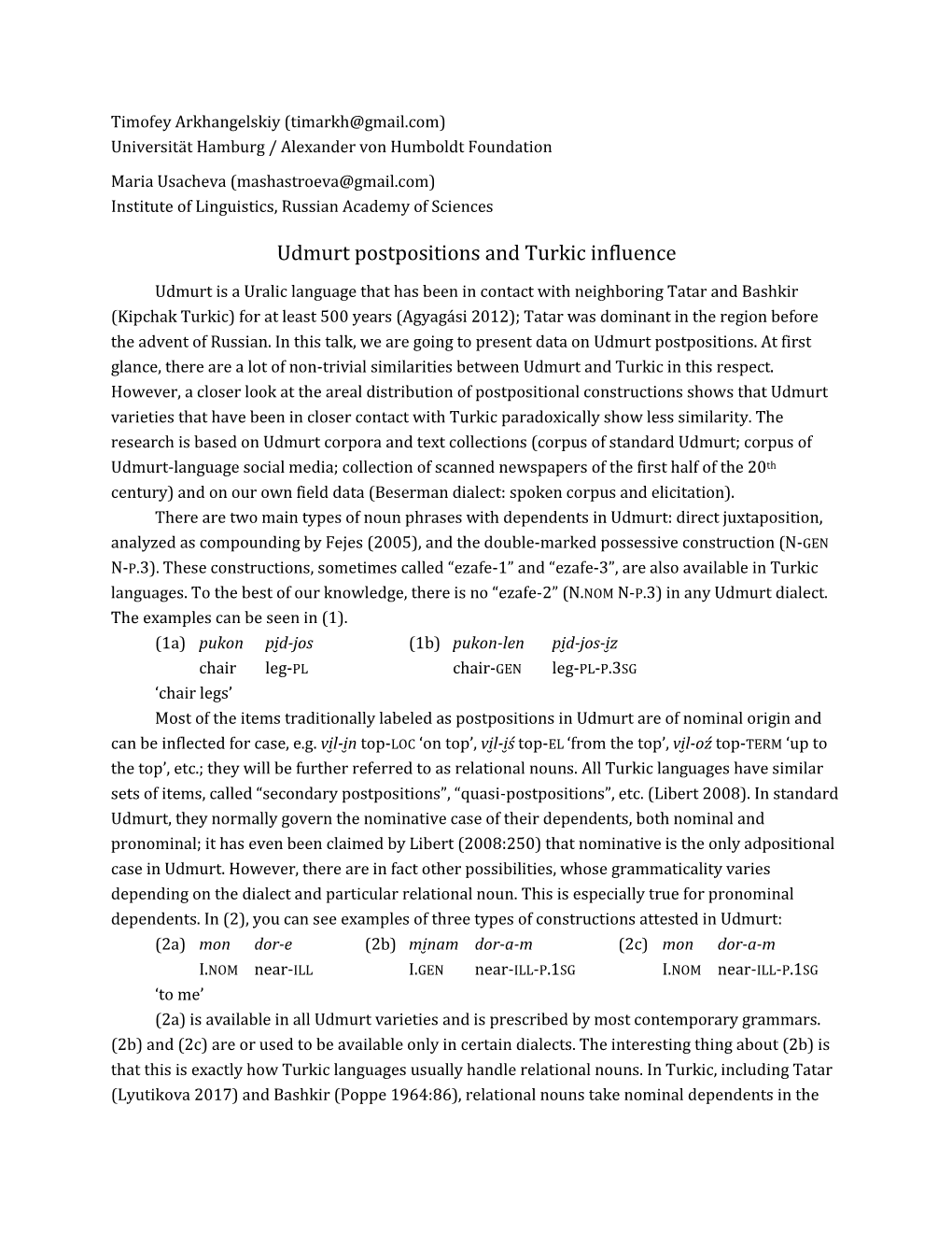 Udmurt Postpositions and Turkic Influence