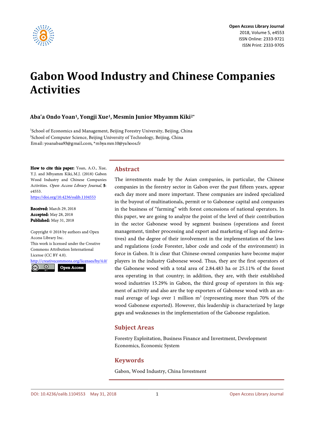 Gabon Wood Industry and Chinese Companies Activities