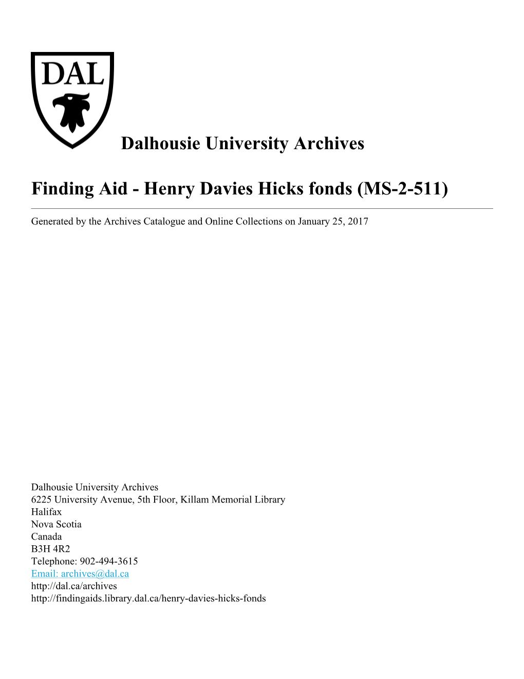 Henry Davies Hicks Fonds (MS-2-511)