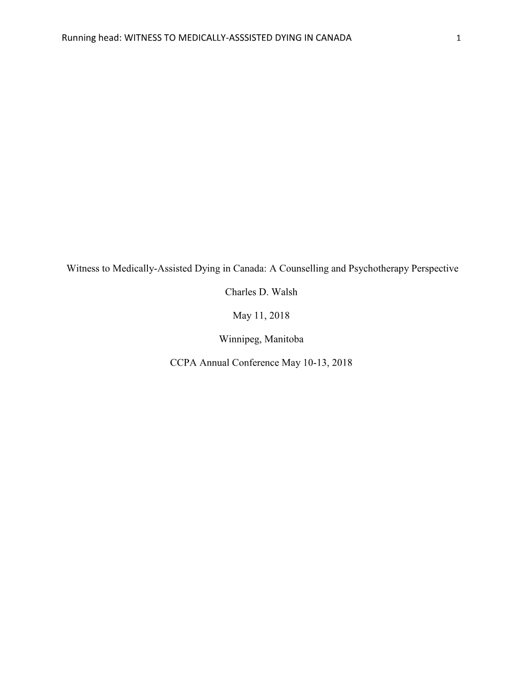 Witness to Medically-Assisted Dying in Canada: a Counselling and Psychotherapy Perspective