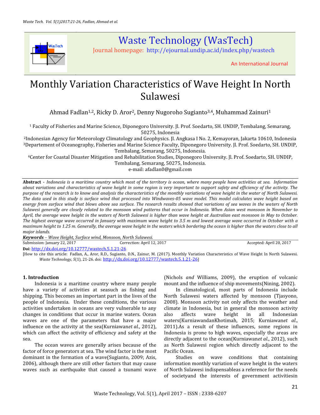 Monthly Variation Characteristics of Wave Height in North Sulawesi