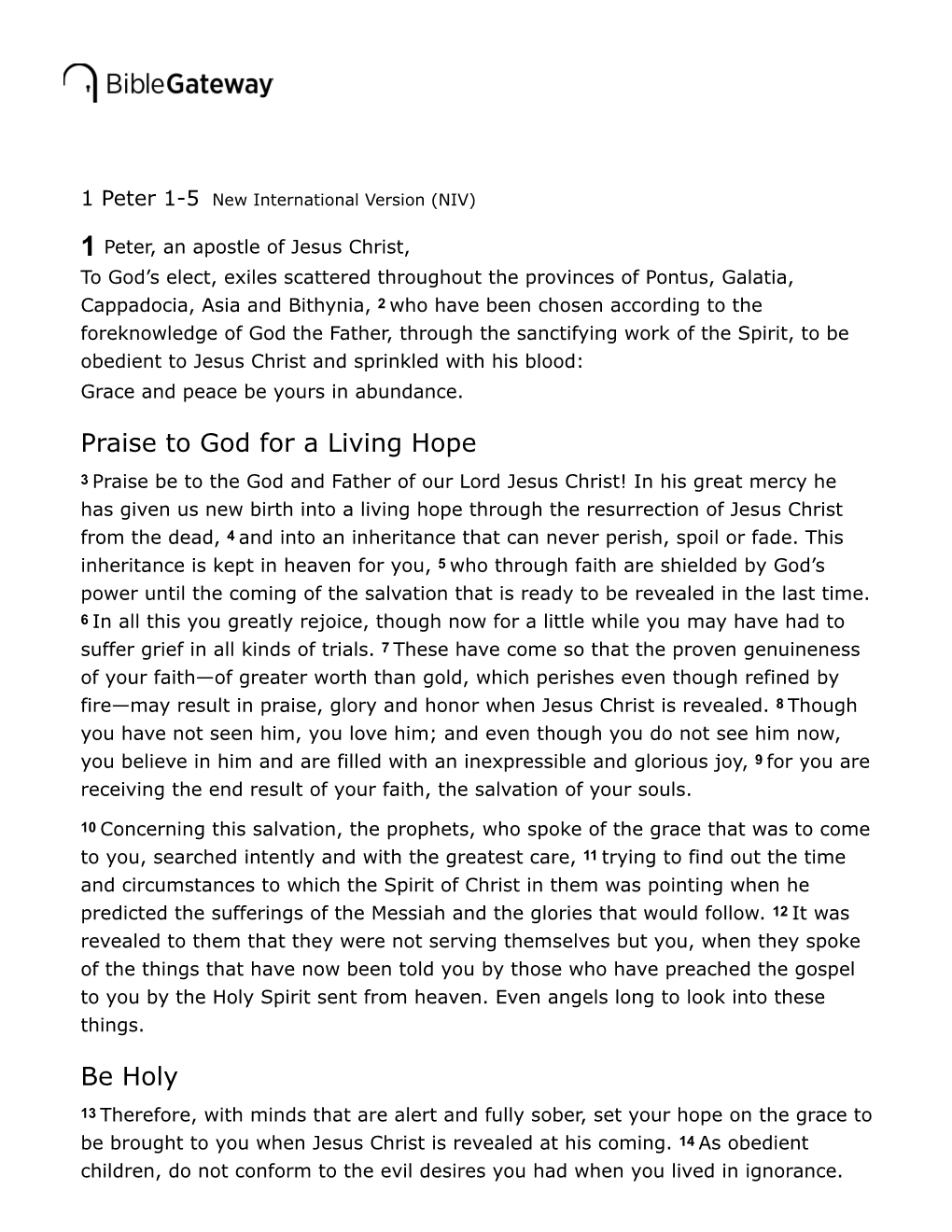 1 Peter 1-5 New International Version (NIV)