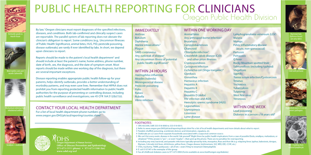 PUBLIC HEALTH Reporting for CLINICIANS Oregon Public Health Division