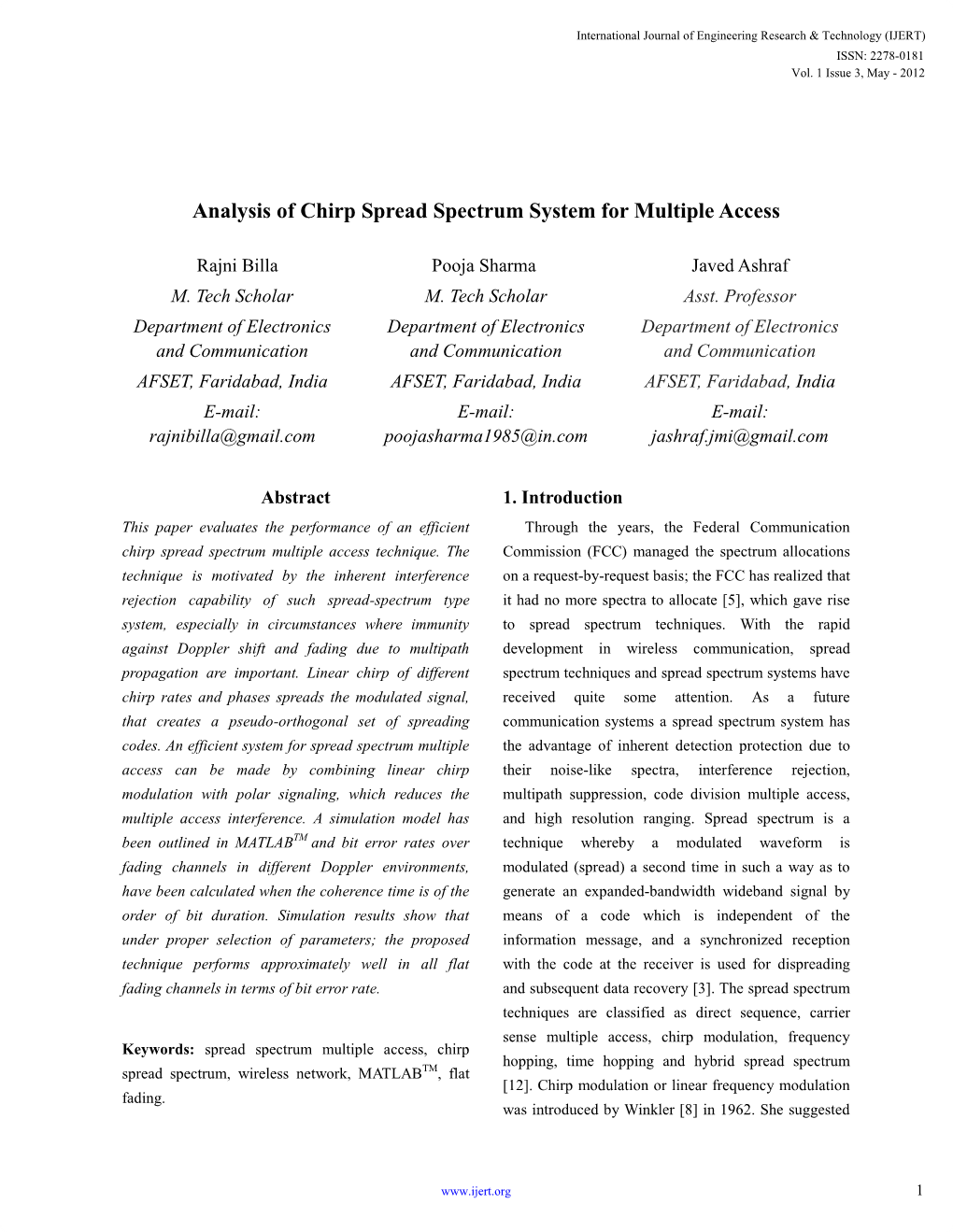 Analysis of Chirp Spread Spectrum System for Multiple Access