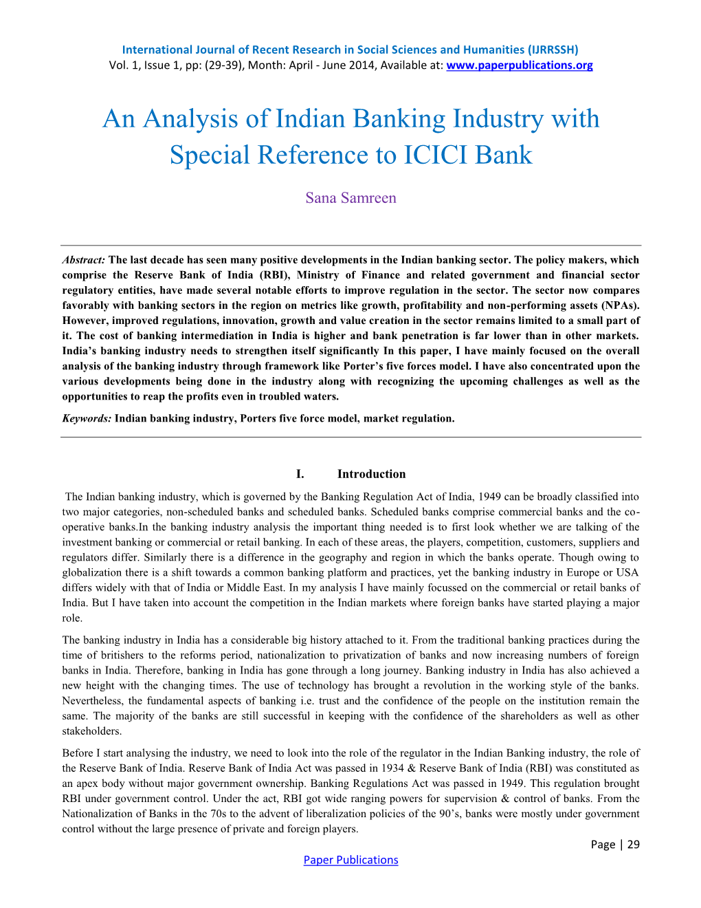 An Analysis of Indian Banking Industry with Special Reference to ICICI Bank