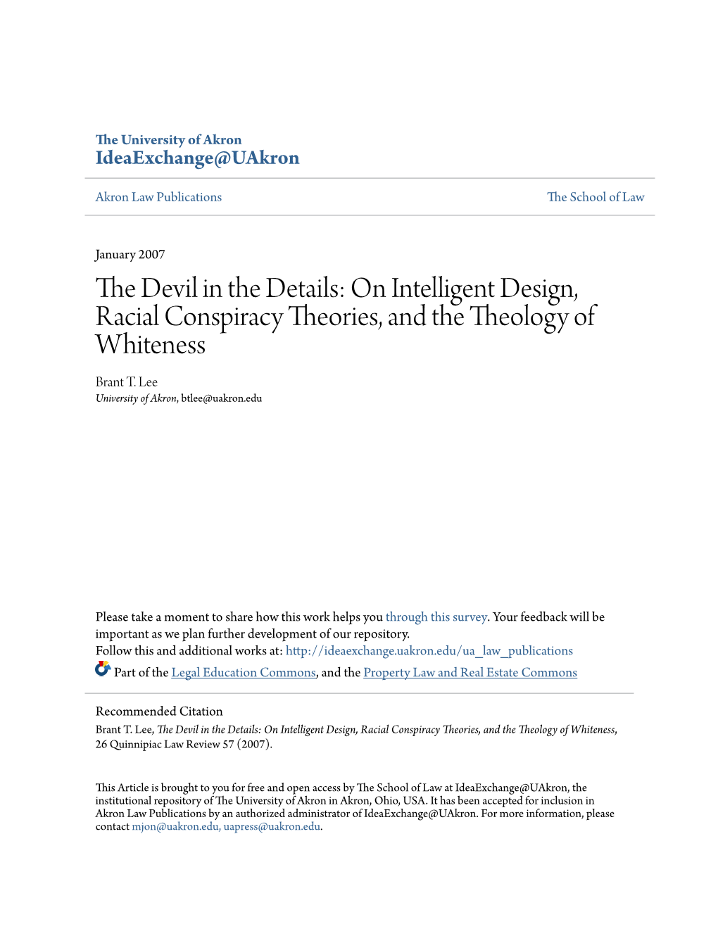 On Intelligent Design, Racial Conspiracy Theories, and the Theology of Whiteness Brant T