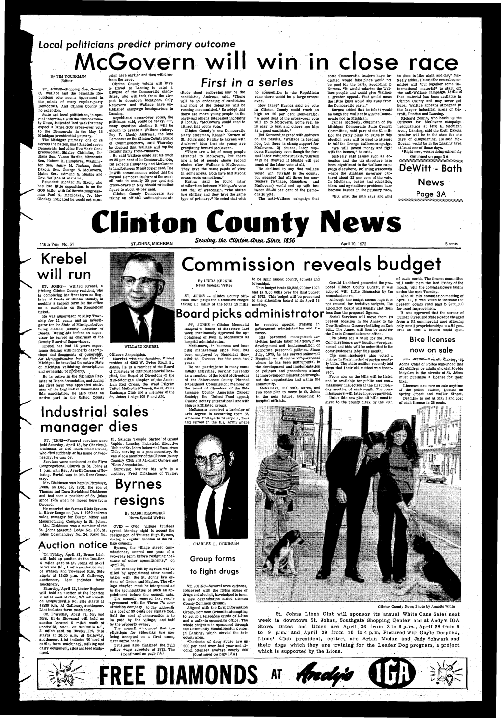 Clinton County News Ssowmq+Tivl Ctiniotl(Than.Sinal 1856 116Th Year No