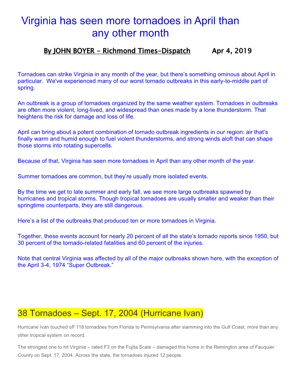 Virginia Has Seen More Tornadoes in April Than Any Other Month