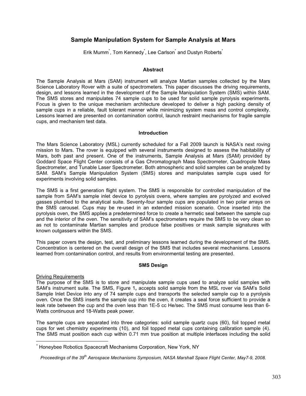 Sample Manipulation System for Sample Analysis at Mars