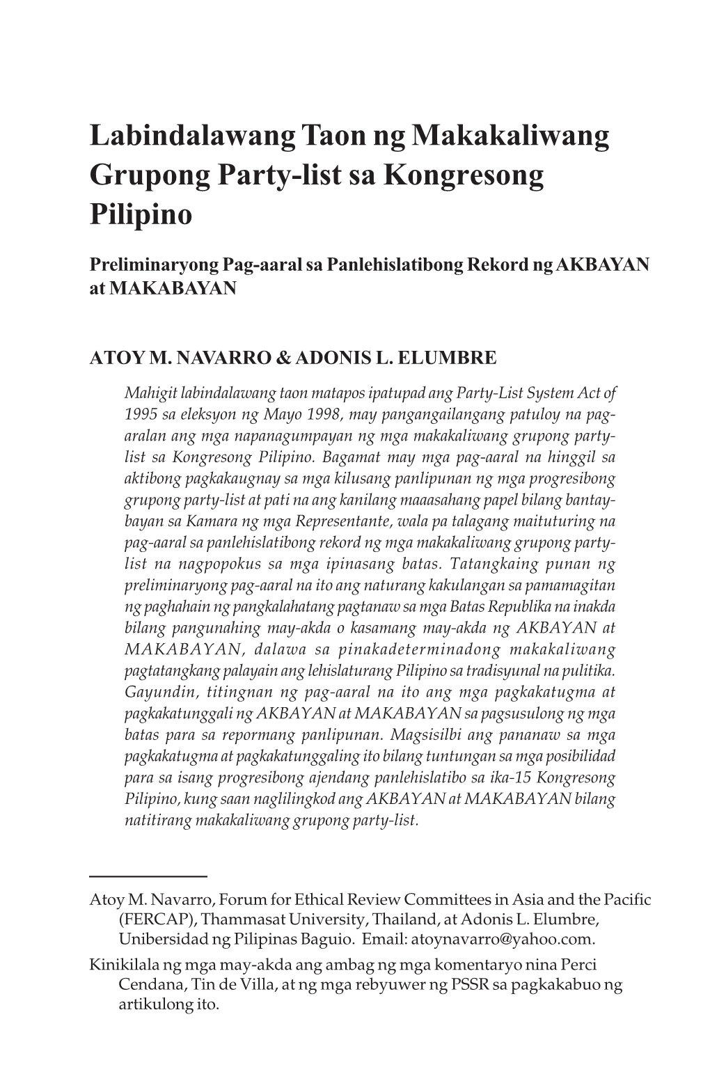 Labindalawang Taon Ng Makakaliwang Grupong Party-List Sa Kongresong Pilipino