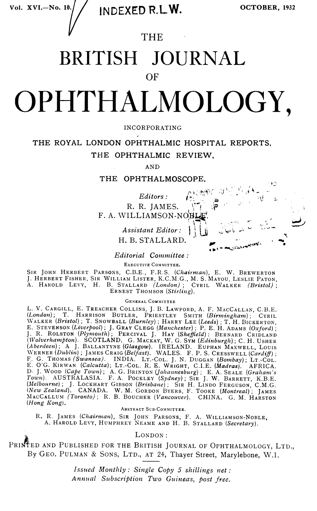 Ophthalmology, Incorporating the Royal London Ophthalmic Hospital Reports, the Ophthalmic Review, and the Ophthalmoscope