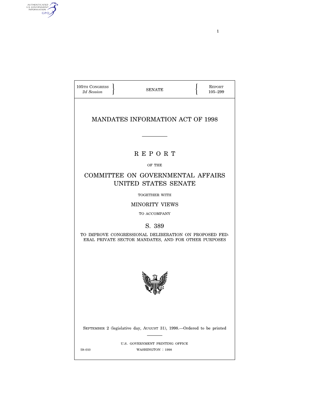 Mandates Information Act of 1998 Report