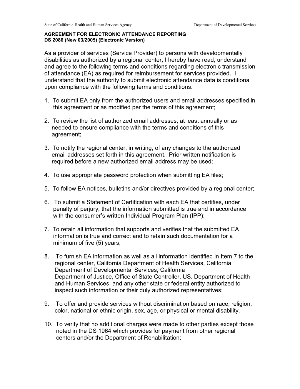 Agreement for Electronic Attendance Reporting