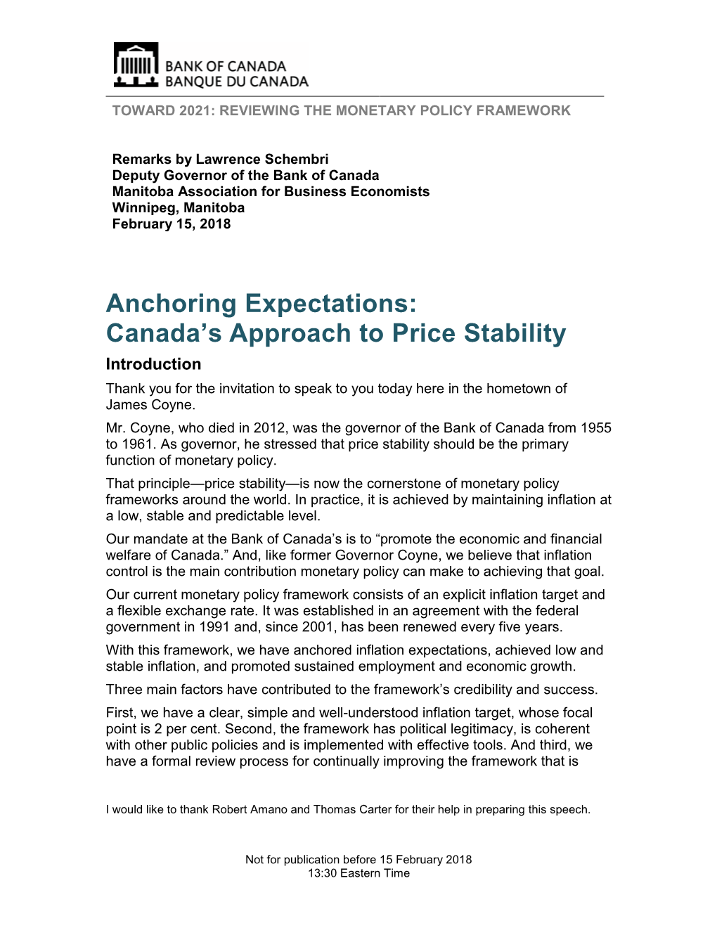 Canada's Approach to Price Stability