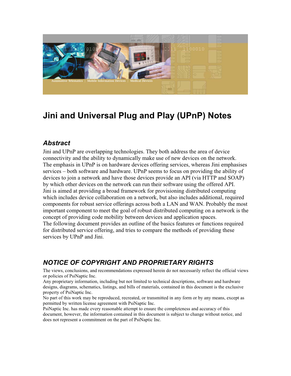 Jini and Universal Plug and Play (Upnp) Notes