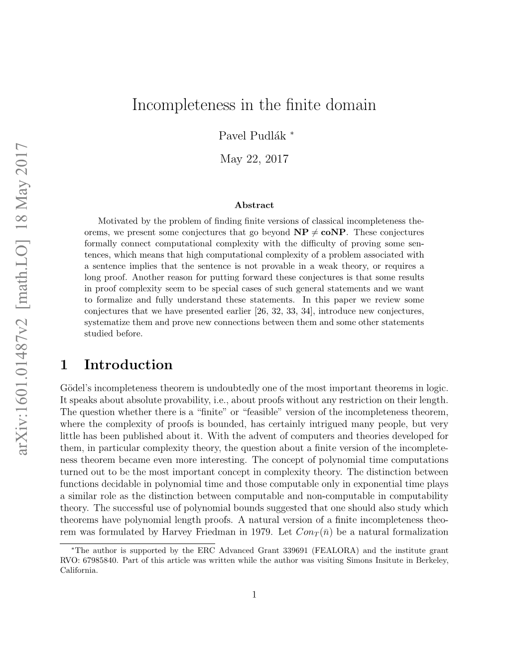 18 May 2017 Incompleteness in the Finite Domain