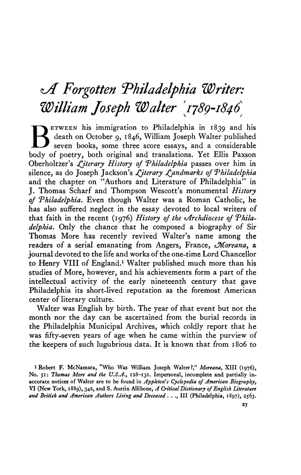 &lt;L/F Forgotten "Philadelphia Writer: William Joseph Walter [1789-1846]